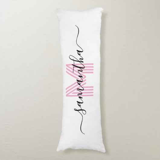 Coussins Longs Fille Signature Nom Lumière Rose Retro Monogramme (Devant (Vertical))