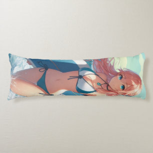 Coussins Longs Fille surfeuse d'anime côtier/nautique/tropical