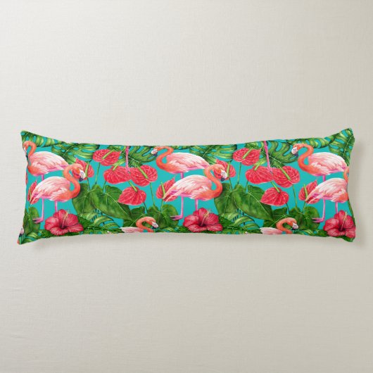 Coussins Longs Flamant rose et aquarelle du jardin tropical (Devant)
