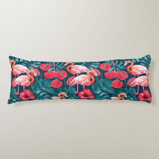 Coussins Longs Flamant rose et aquarelle du jardin tropical (Devant)