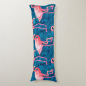 Coussins Longs Flamants roses sur feuilles de bananes bleues (Devant (Vertical))