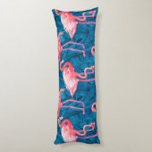 Coussins Longs Flamants roses sur feuilles de bananes bleues (Dos (Vertical))