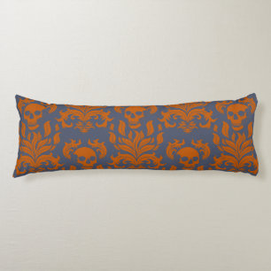 Coussins Longs Flamme crâne Damas en s'accrochant orange sur gris