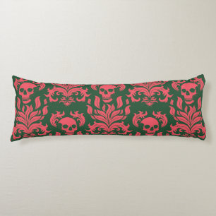 Coussins Longs Flamme crâne Damas en s'affrontant rose sur vert f