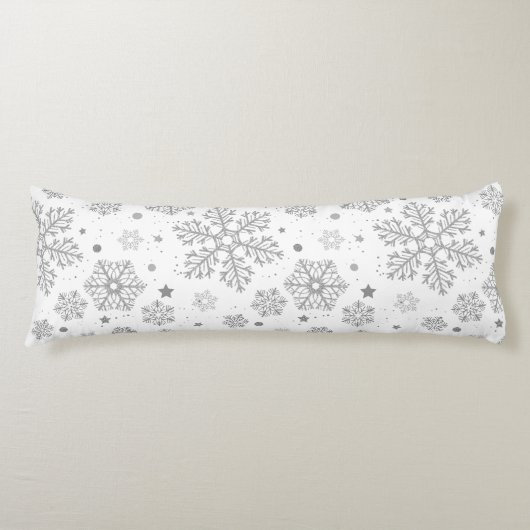 Coussins Longs Flammes de neige en argent sur blanc (Devant)
