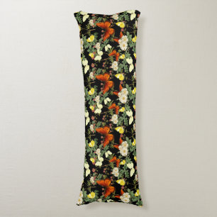 Coussins Longs Fleur d'Apple et papillons Arrière - plan noir