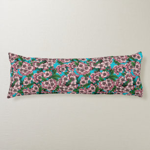 Coussins Longs Fleur de cerisier sur bleu