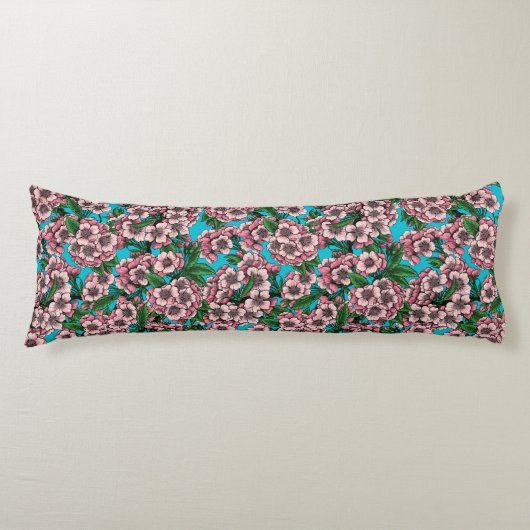Coussins Longs Fleur de cerisier sur bleu (Devant)