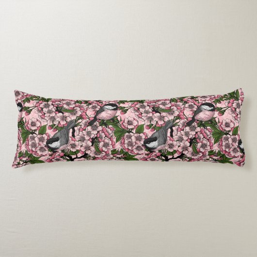 Coussins Longs Fleur de cerisiers et poulets roses (Devant)