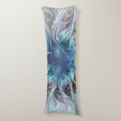 Coussins Longs Fleur de fractale moderne abstraite avec du bleu (devant Vertical)