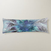 Coussins Longs Fleur de fractale moderne abstraite avec du bleu (Dos)