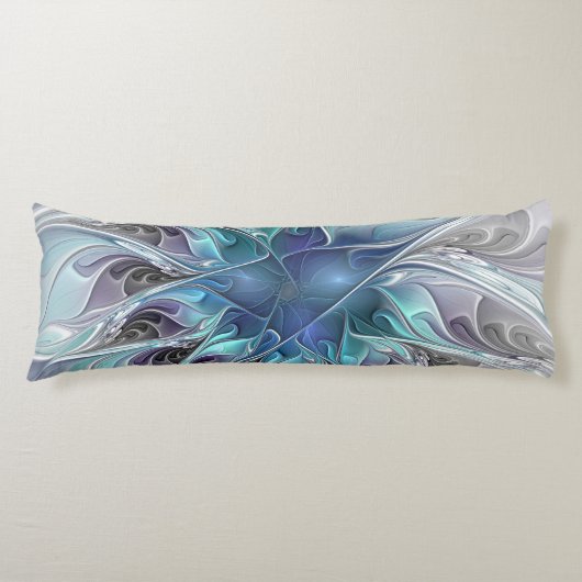 Coussins Longs Fleur de fractale moderne abstraite avec du bleu (Devant)