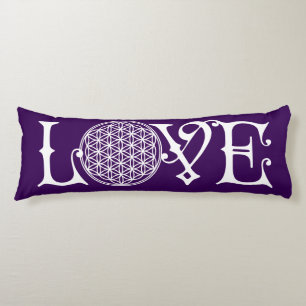 Coussins Longs Fleur de la vie - LOVE lettrage tatouage blanc