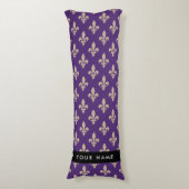 Coussins Longs Fleur de Lis, Beige sur Violet, Royal, Votre Nom (Devant (Vertical))