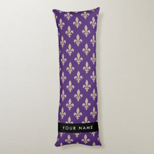 Coussins Longs Fleur de Lis, Beige sur Violet, Royal, Votre Nom