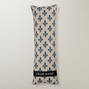 Coussins Longs Fleur de Lis, Bleu Marine sur Beige, Royal, Votre