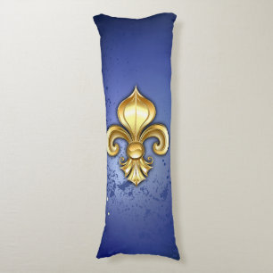 Coussins Longs Fleur de Lis dorée sur fond bleu
