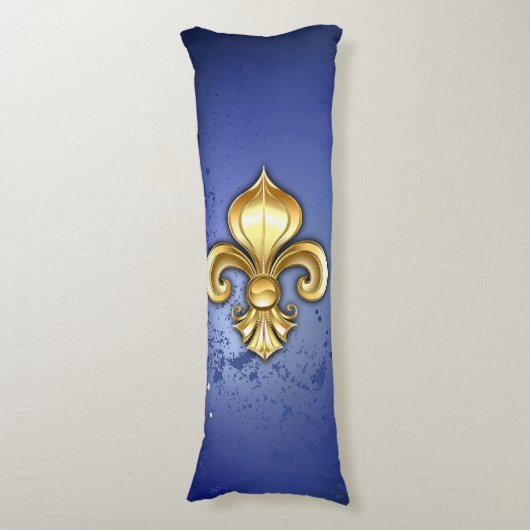 Coussins Longs Fleur de Lis dorée sur fond bleu (Devant (Vertical))