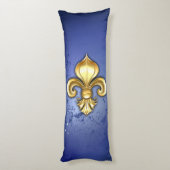 Coussins Longs Fleur de Lis dorée sur fond bleu (Dos (Vertical))