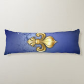 Coussins Longs Fleur de Lis dorée sur fond bleu (Devant)
