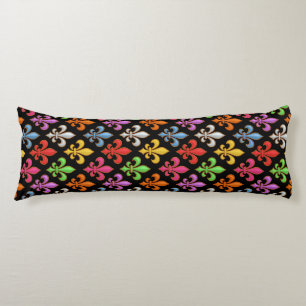 Coussins Longs Fleur-de-lis Fleurs Noir Audacieux Coloré