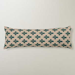 Coussins Longs Fleur de Lis Motif, Royal French Green on Cream