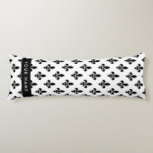 Coussins Longs Fleur de Lis, Noir sur Blanc, Noir, Votre Nom (Devant)