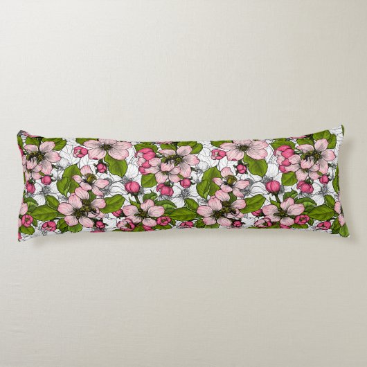 Coussins Longs Fleur de pomme sur blanc (Dos)