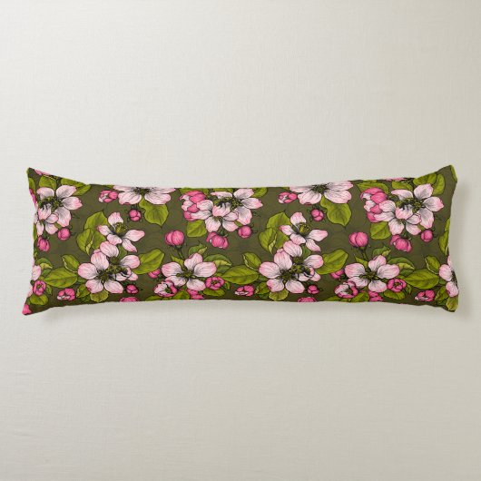 Coussins Longs Fleur de pomme sur vert foncé (Devant)