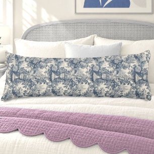 Coussins Longs Fleur de toile de jouy bleue vintage