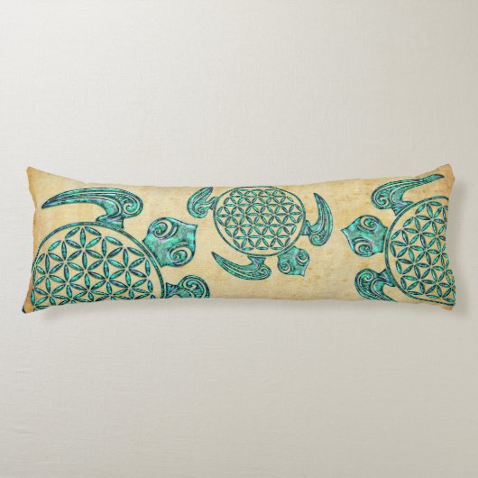 Coussins Longs Fleur de vie / Blume des Lebens tortue turquoise (Devant)