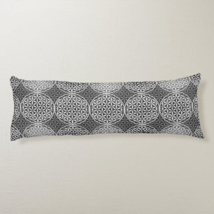 Coussins Longs Fleur de vie - motif de timbre - gris