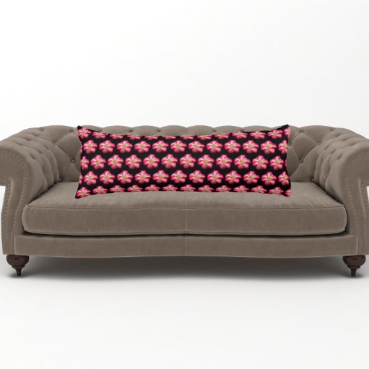 Coussins Longs Fleur rose rose sur motif floral noir