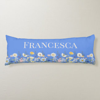 Coussins Longs Fleur Sauvage Personnalisée Aquarelle Bleu Barbeau