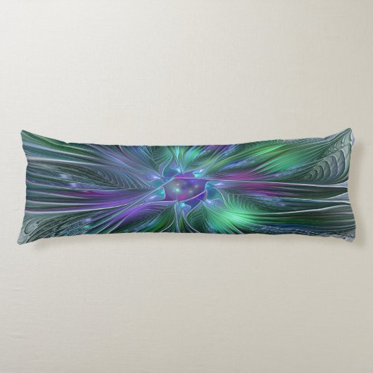 Coussins Longs Fleur verte abstraite moderne fractale violette (Devant)