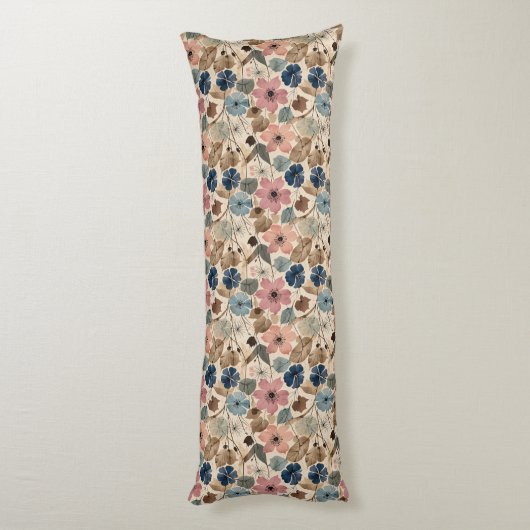 Coussins Longs Fleurs 1950 en rose Dusty, bleu (Dos (Vertical))