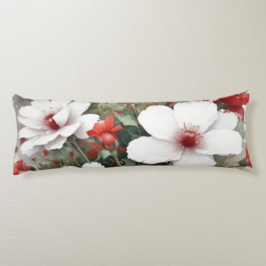 Coussins Longs Fleurs blanches et rouges Elégante aquarelle (Dos)