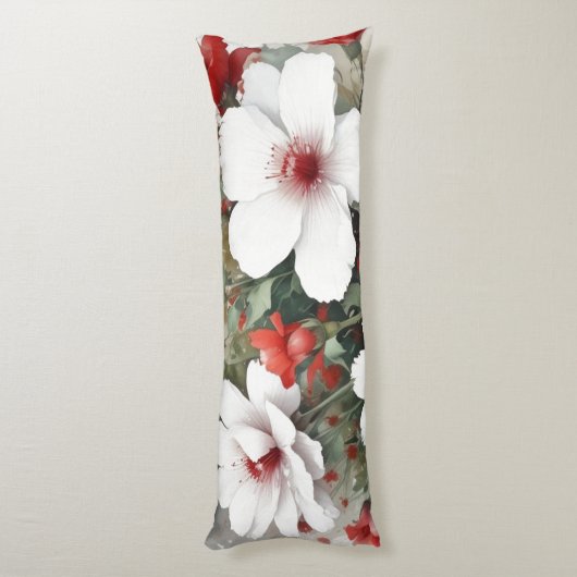 Coussins Longs Fleurs blanches et rouges Elégante aquarelle (Dos (Vertical))