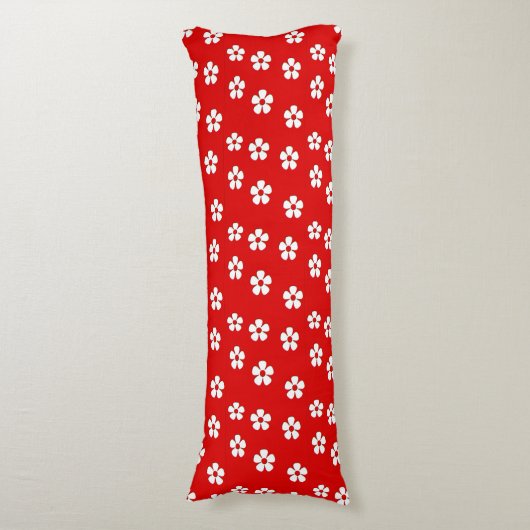 Coussins Longs Fleurs blanches mignonnes sur rouge (Devant (Vertical))