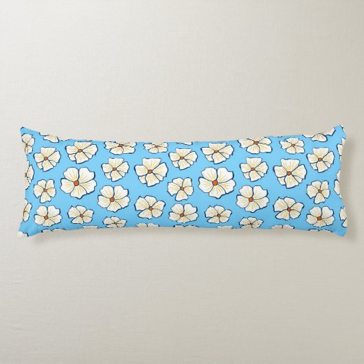 Coussins Longs Fleurs blanches sur fond bleu (Devant)