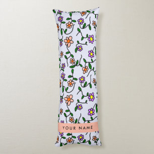 Coussins Longs Fleurs colorées, Arrière - plan bleu, Orange