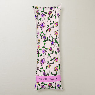 Coussins Longs Fleurs Colorées, Fond Rose, Rose