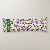 Coussins Longs Fleurs Colorées, Fond Rose, Vert (Dos)