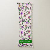 Coussins Longs Fleurs Colorées, Fond Rose, Vert (Devant (Vertical))