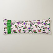 Coussins Longs Fleurs Colorées, Fond Rose, Vert (Devant)