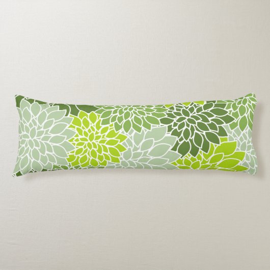 Coussins Longs Fleurs Dahlia, Motif De Fleurs, Dahlia Verte (Devant)