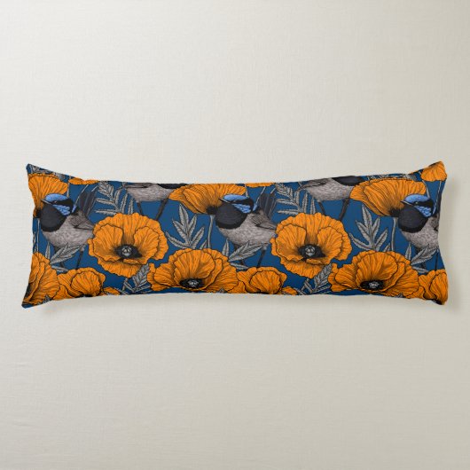 Coussins Longs Fleurs de fleurs et fleurs de pavot orange (Devant)