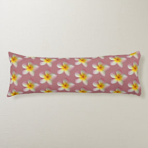 Coussins Longs Fleurs de frangipanier Plumeria pastel sur or rose