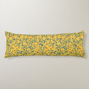Coussins Longs Fleurs de gribouillis en bleu et jaune