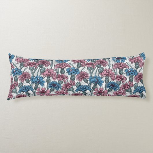 Coussins Longs Fleurs de maïs roses et bleues, fleurs sauvages su (Devant)